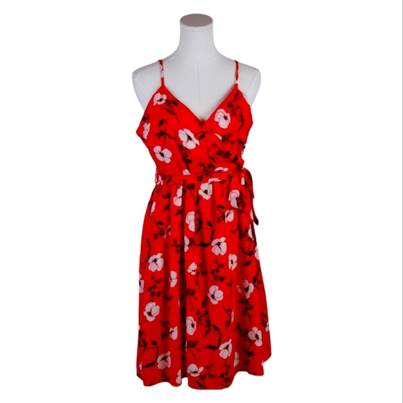 Gilli Vibrant Red Casual Floral Midi Dress Lightweight Flowy Size Medium - Picture 1 of 10